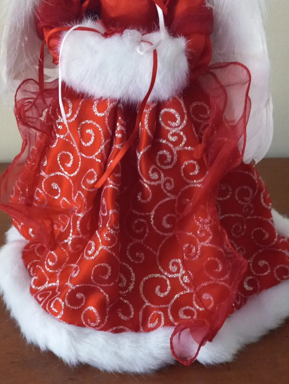 Red and White Angel Tree Topper - Sparkle Swirl Dress
